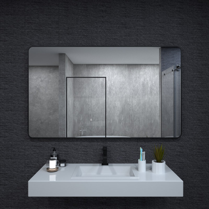 Leyat Modern Rectangle Metal Frame Wall Mirror for Bathroom, 60" x 36" , Brushed Nickel