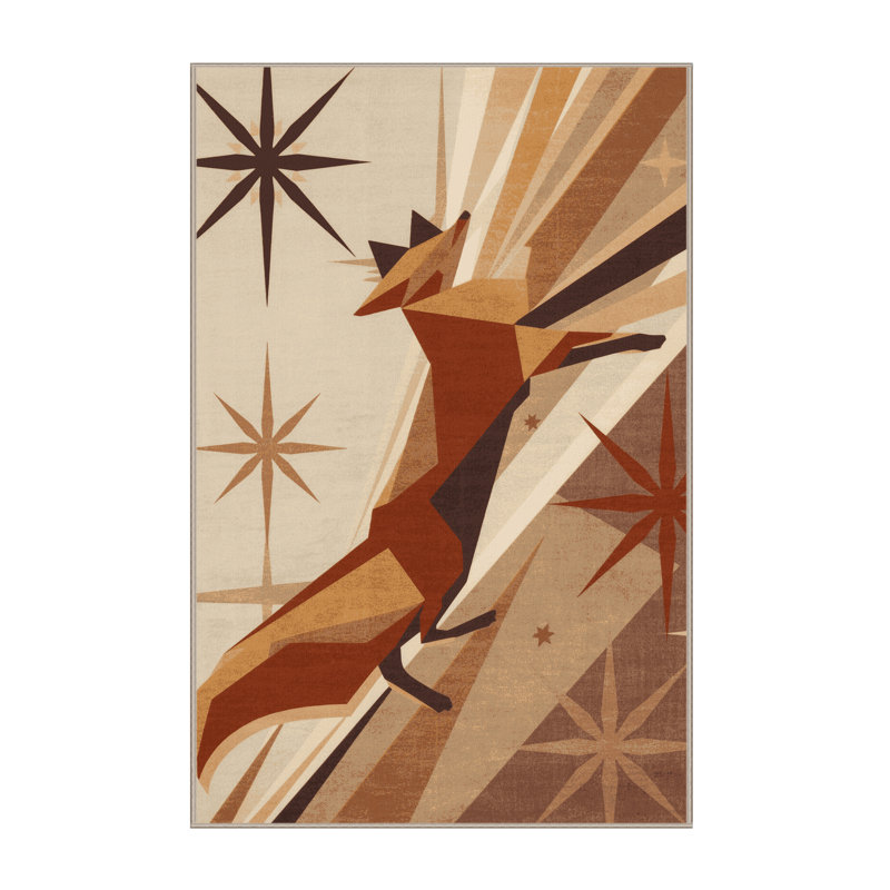 Tapis beige délavé à la machine Oryn Kitsune, 8 x 12