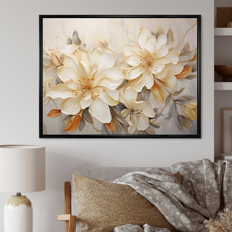 Poème de pétales de rhododendron minimaliste V, Cadre flottant noir, H 34 po x l 44 po