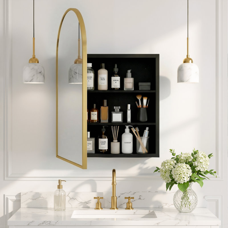 Pharmacie moderne encastrée ou à fixation en surface avec miroir, H 36 po x l 24 po, Gold