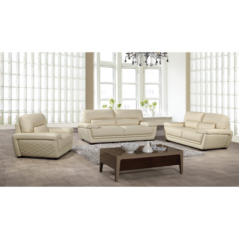 Genuine Leather Pillow Top Arm Loveseat, Cream, 35" H x 71" W x 37" D