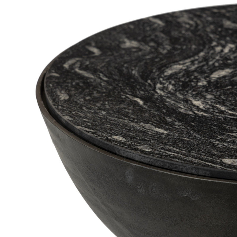 Earlie Seraphine Pedestal End Table, Black Marble, Hammered Gray