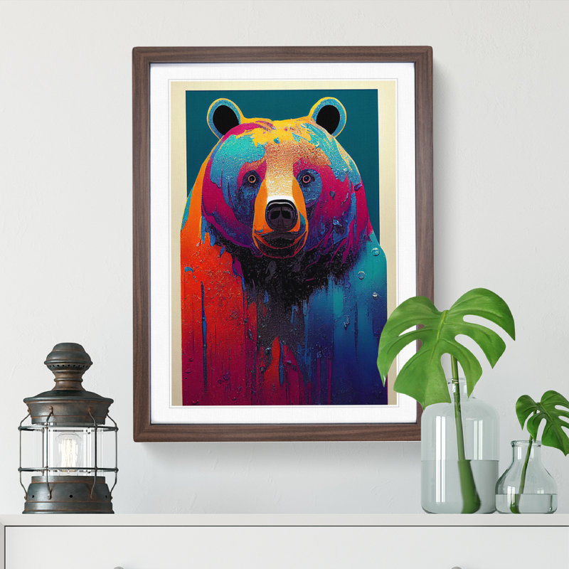 Splashed Bear No.3 Abstract - Wall Art, 48cm H x 36cm W, Walnut Framed, White