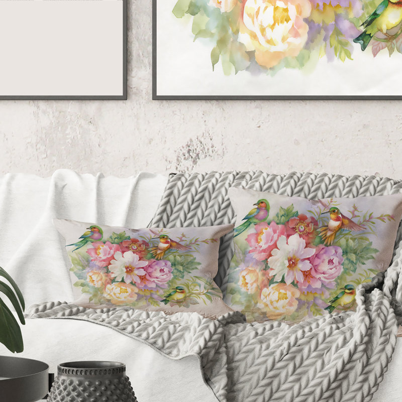 Housse et insert de coussin carré Vibrant Flowers and Birds, 18" x 18"