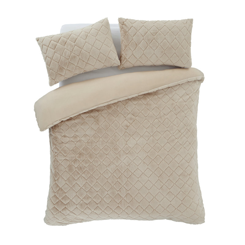 Cosy Diamond Faux Fur Duvet Cover Set, Natural, Single