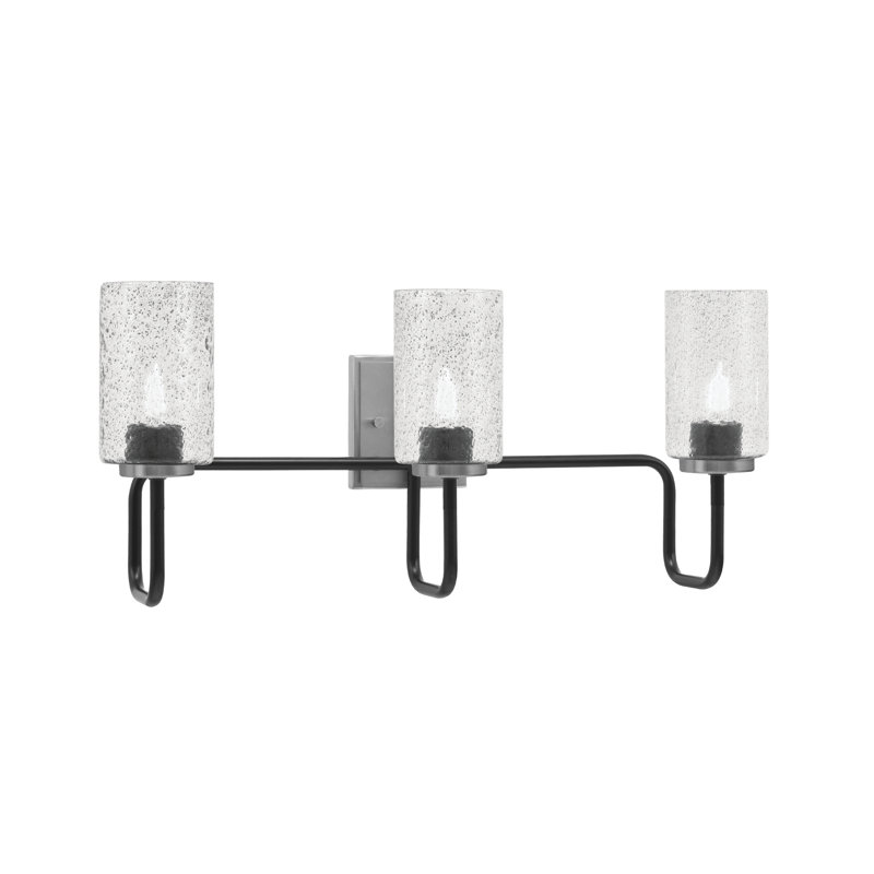 Barre d'éclairage de salle de bain 3 lumières Amarmula, noir mat et finition graphite, verre fumé 4 po, Transparent/noir