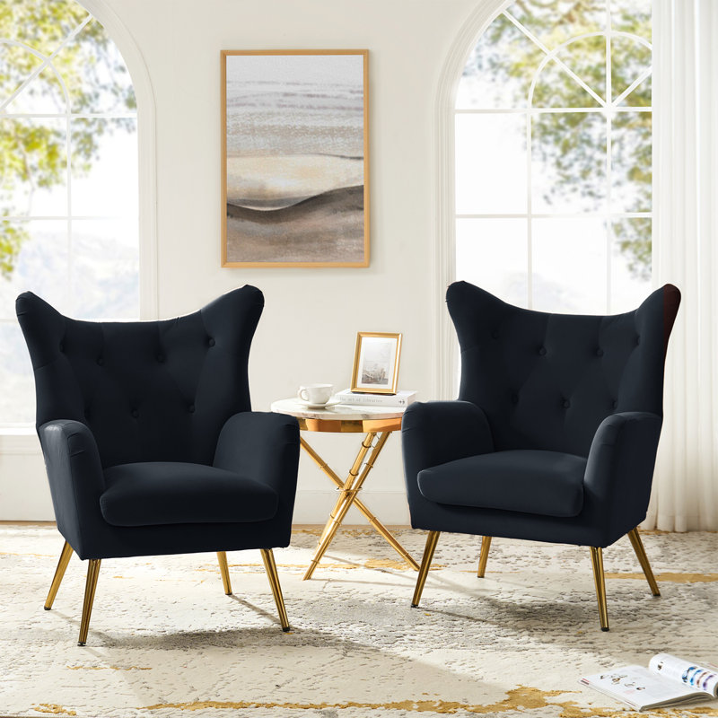 Fauteuil à oreilles 29,25 po Avianna, Velours noir