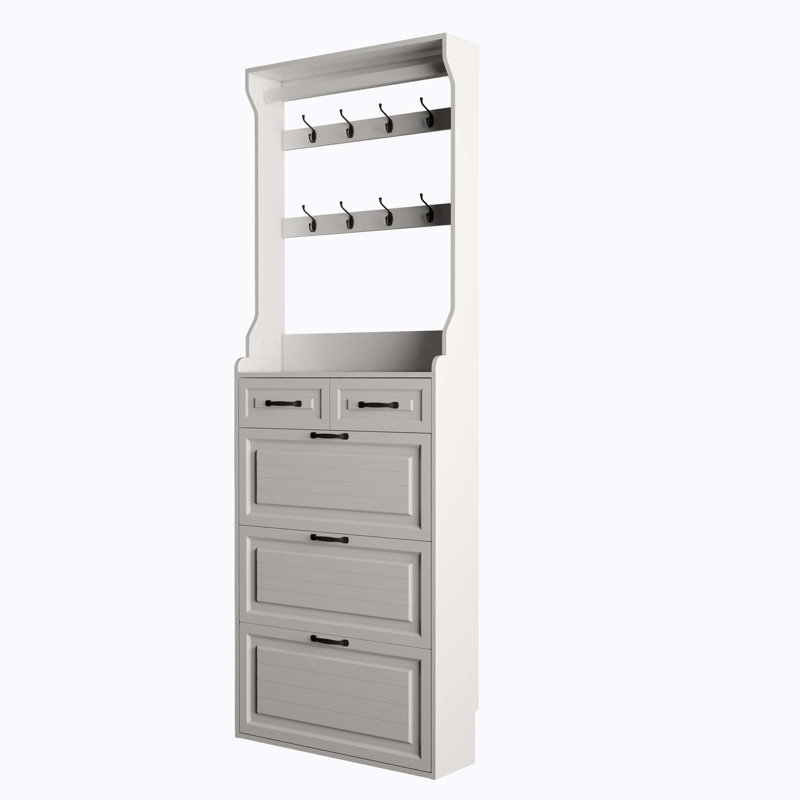 Hall Tree 31.5'' Wide with Shoe Storage, White