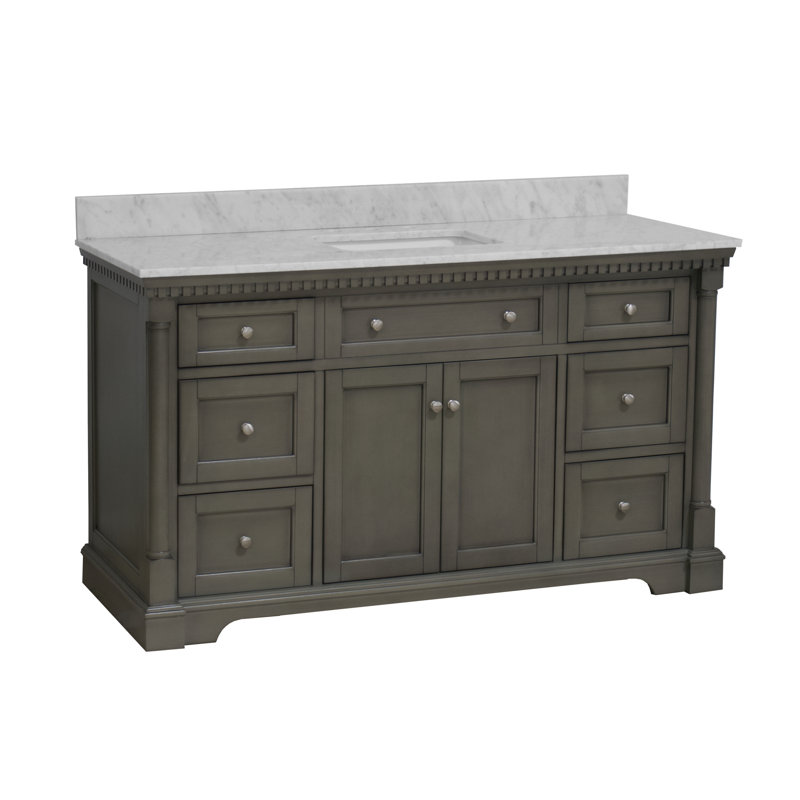 Fossen 60'' Single Bathroom Vanity with Top, Weathered Gray, Carrara Marble