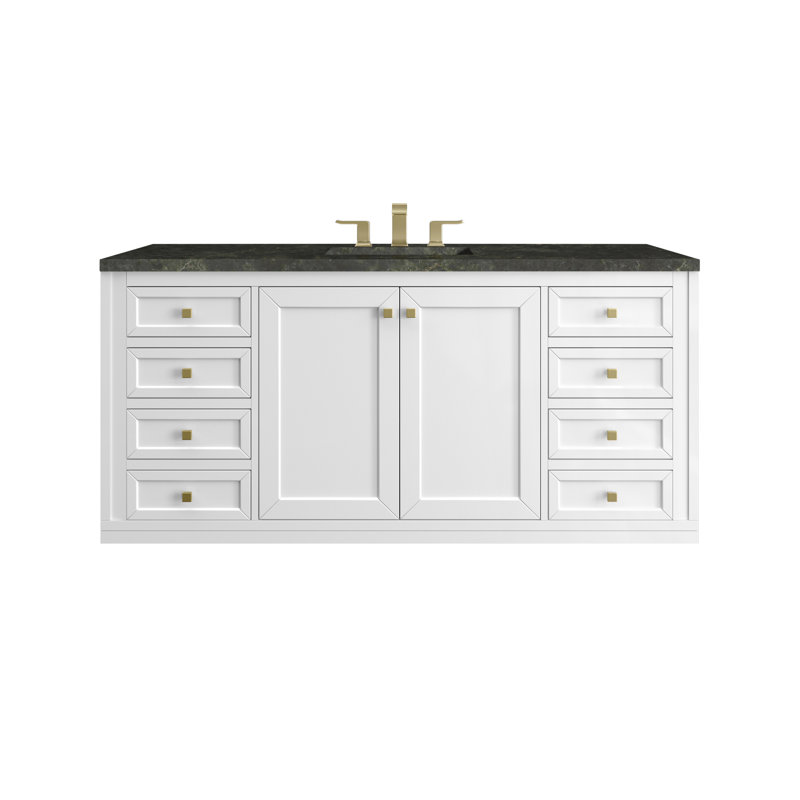 Chicago 60'' W Double Vanity, Glossy White, White Zeus, Single-Hole