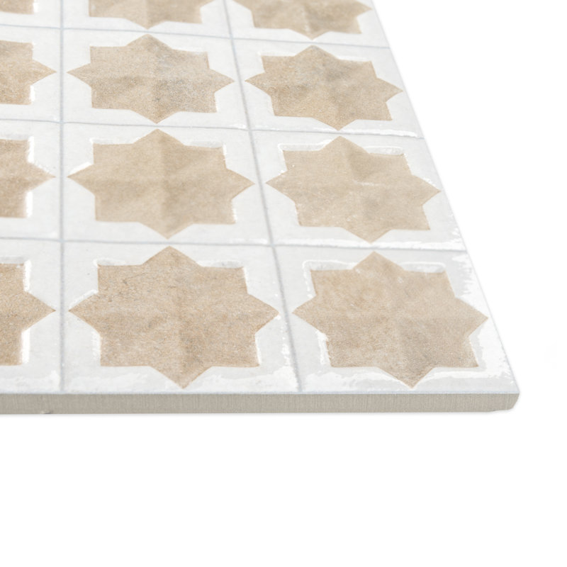 Tetuan Astre 12" x 22" Porcelain Moroccan Wall Tile, Brown/White