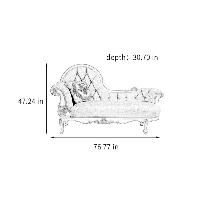 Chaise longue rembourrée Elegant Classical, Accoudoir à gauche (vu de face), Beige