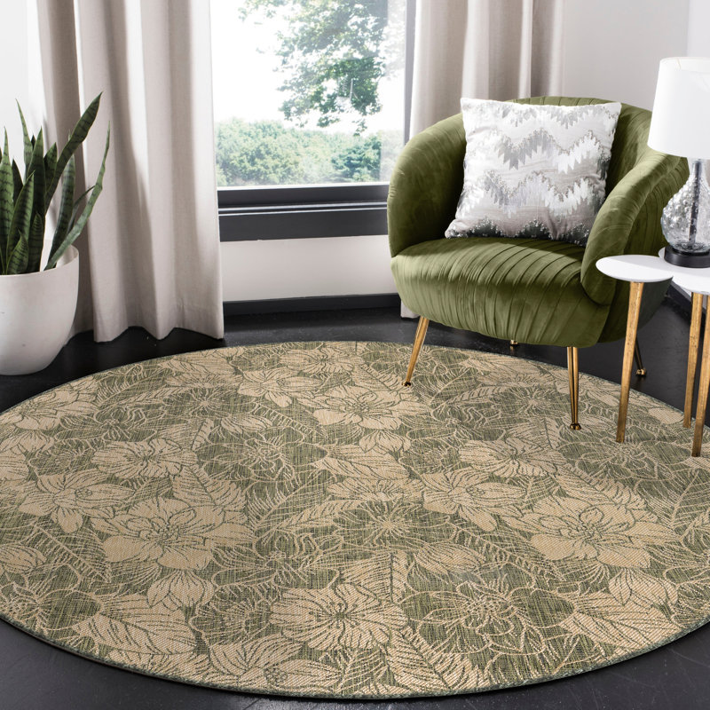 Carmel Botanical Indoor/Outdoor Rug in Green, Round 7'10"