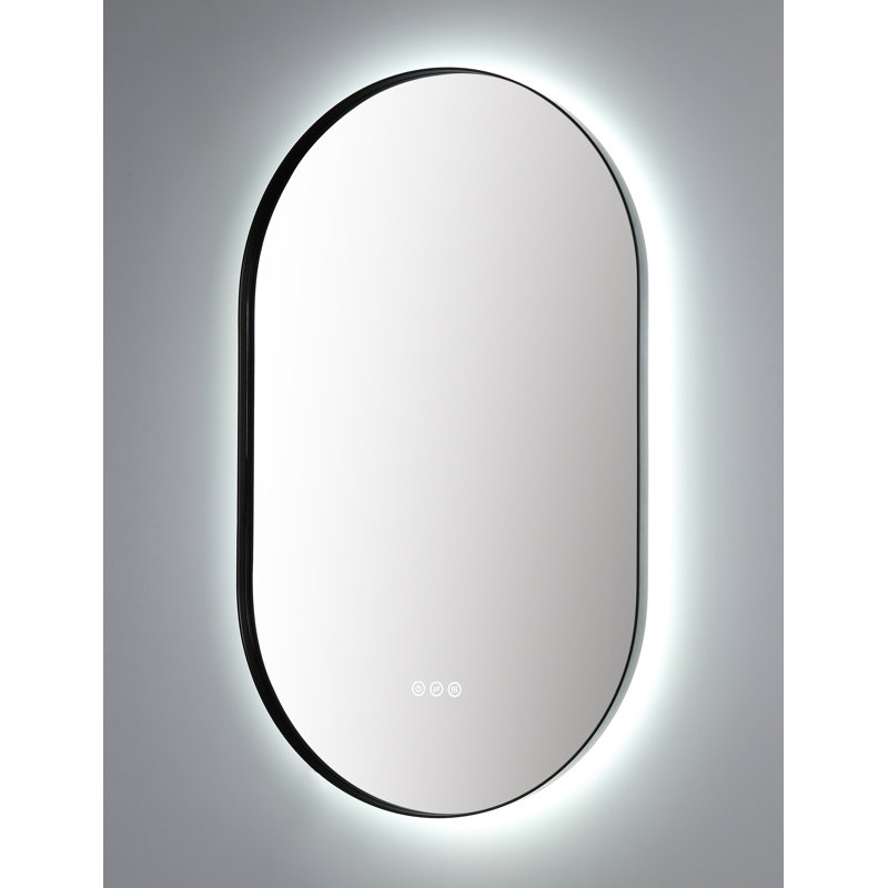 Shell LED Mirror, 35.43" x 21.65", Matte Black, Oval