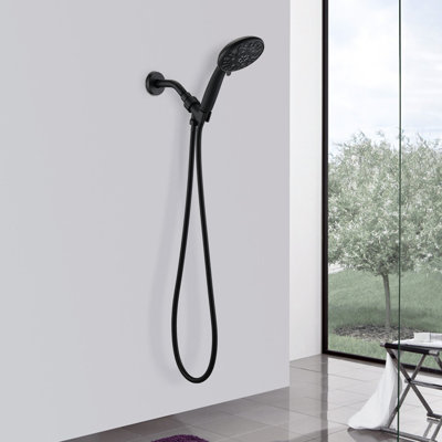 Matte Black Handheld Shower With 7 Spray Settings And Adjustable Support High Head Functions Hose