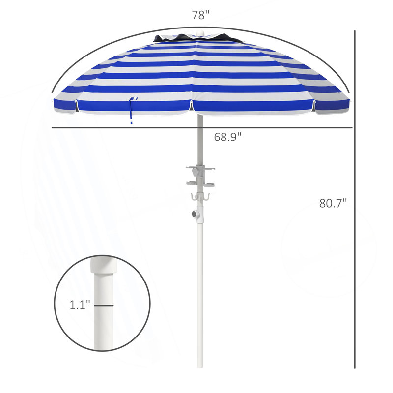 Parasol de plage portatif Outsunny, Rayures bleues