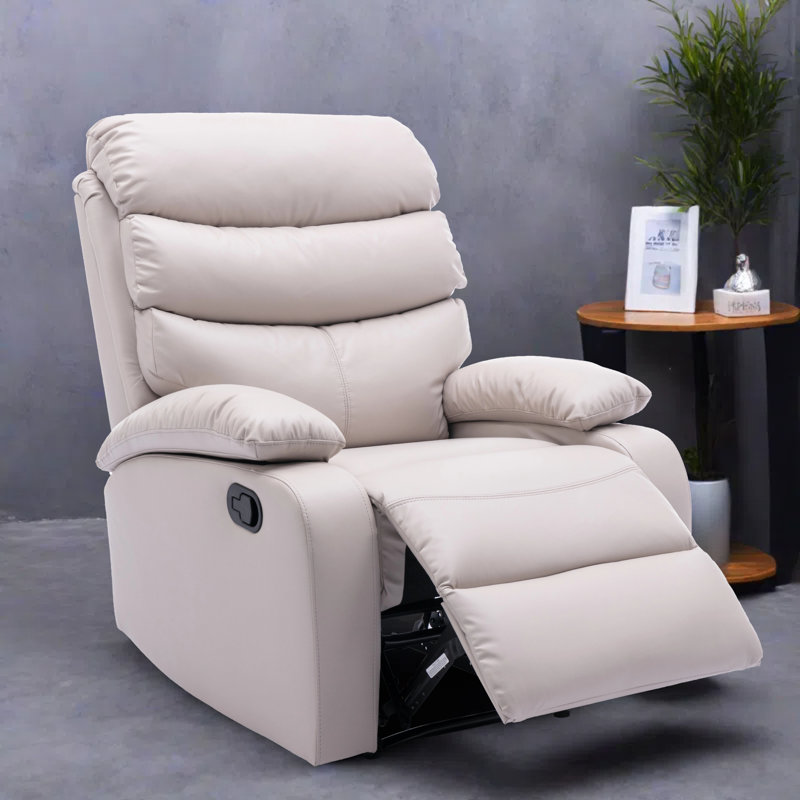  Reclining Sofa With Soft Backrest And Seat,faux Leather Manual Reclining Sofa, 3 Seater Recliner Sofa-Beige, Beige