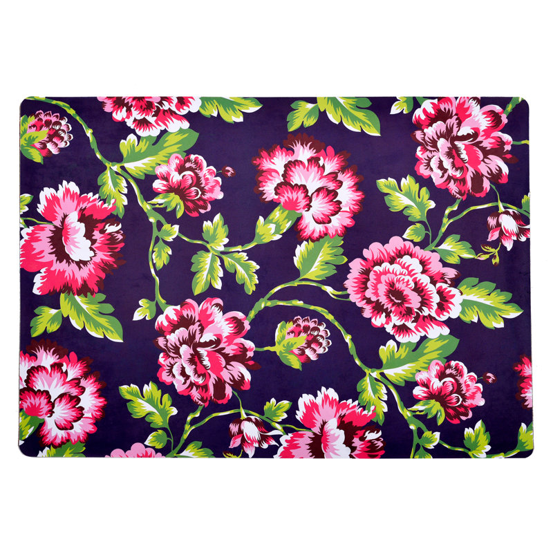 Navy Blue Floral Cork Placemats Durable Scratch Heat Stain Resistant for Dining Table Decor