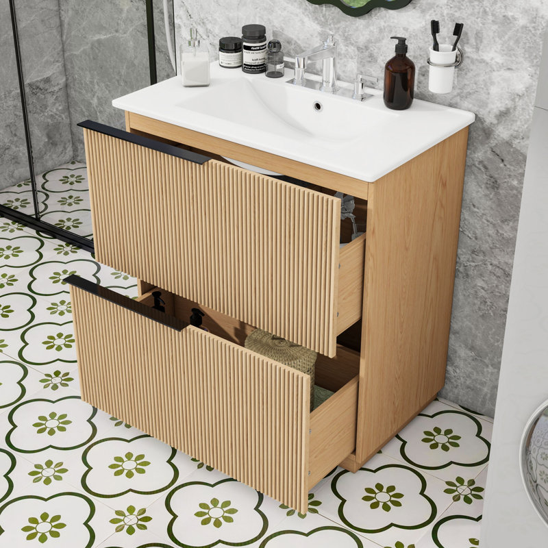 Meuble-lavabo en bois avec lavabo et tiroirs en céramique