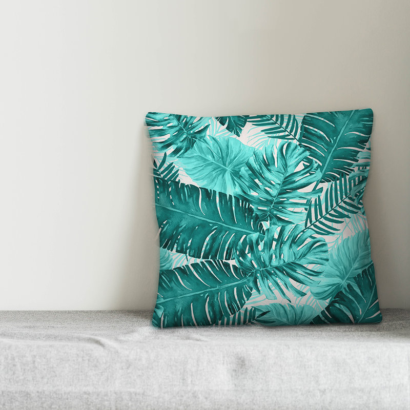 Floral Outdoor Throw Pillow, 20" x 20", No Fill, Sea Green/Off White/Teal