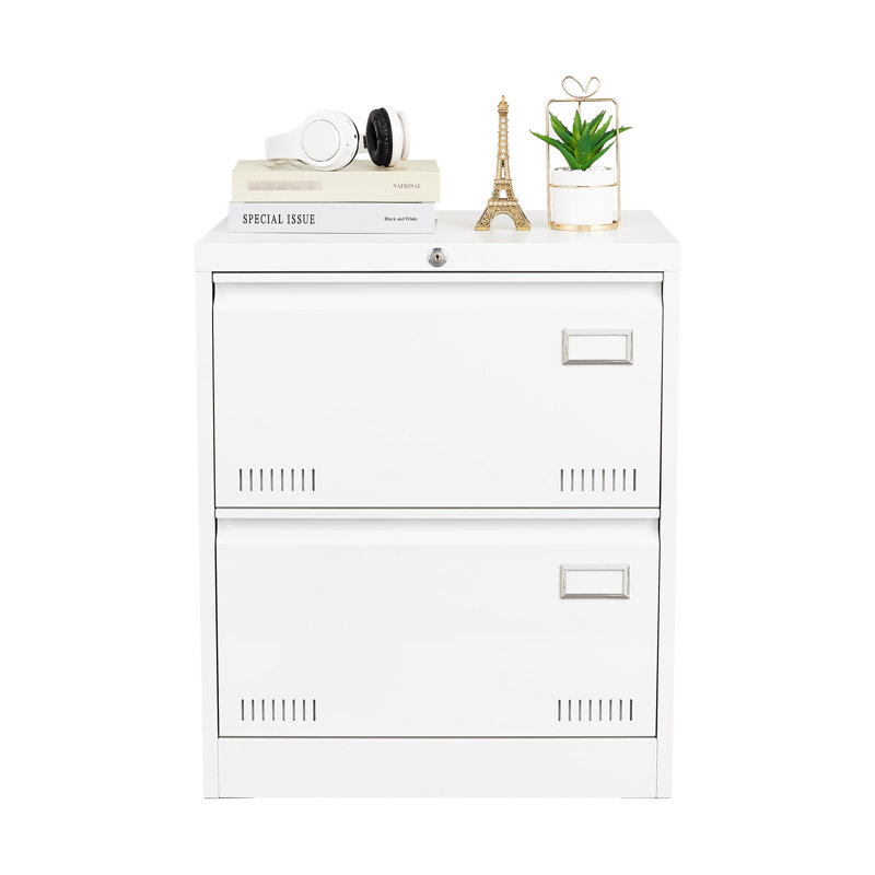 White Filing Cabinet With 2 Locking Drawers - Metal, Keep Office Documents In , Enhance Efficiency Lock For Document Classification, Increase Productivity Build