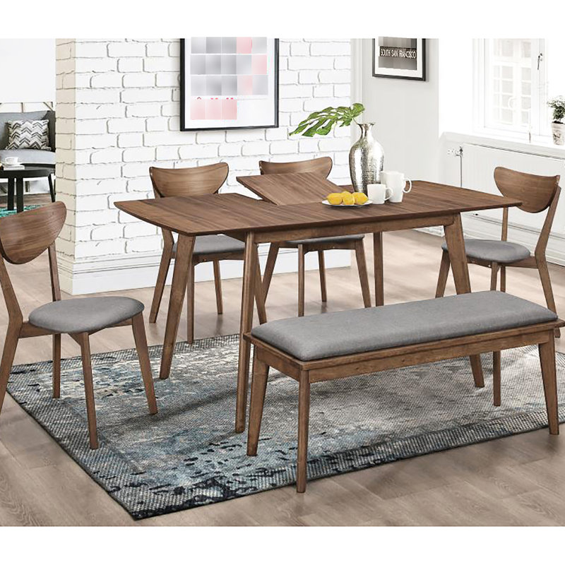 Banc de salle à manger gris avec détails en noyer naturel, style Mid-Century moderne