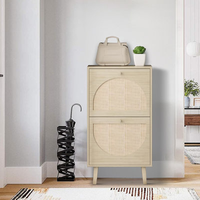 Lavenia 2 Flip Drawers Rattan Shoe Cabinet Shoe Storage Organizer Unit