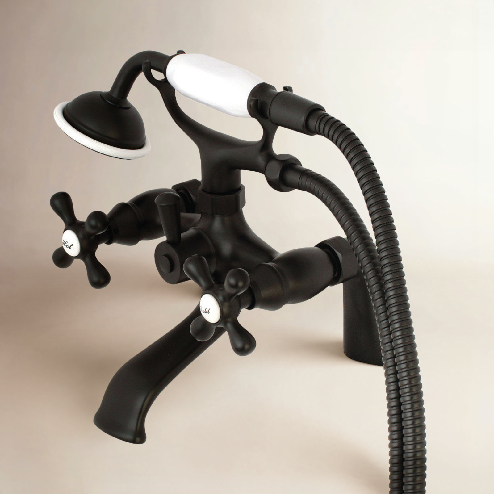 Kingston Deck Clawfoot Tub Faucet with Hand Shower, Oil Rubbed Bronze