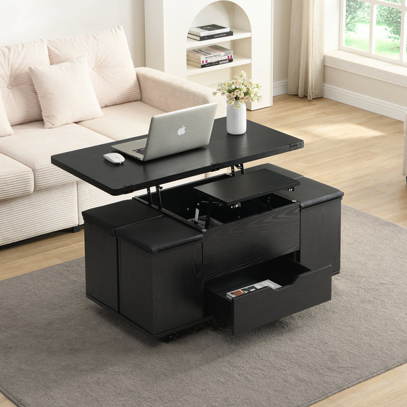 Table basse multifonctionnelle à plateau relevable, Noir