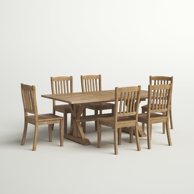 Averie 6 - Person Extendable Pine Solid Wood Solid Wood Top Trestle Dining Set