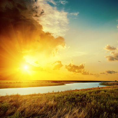 Coucher de soleil sur la rivière - reproduction sur toile tendue