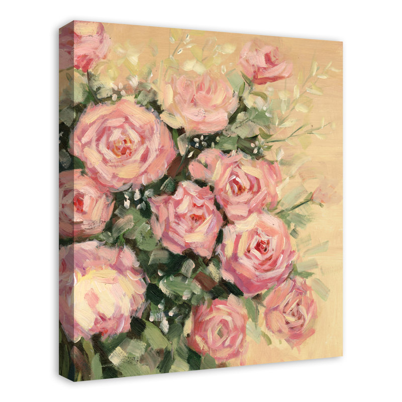 Fleurs roses - peinture, Toile tendue, H 24 po x l 20 po x P 1,25 po