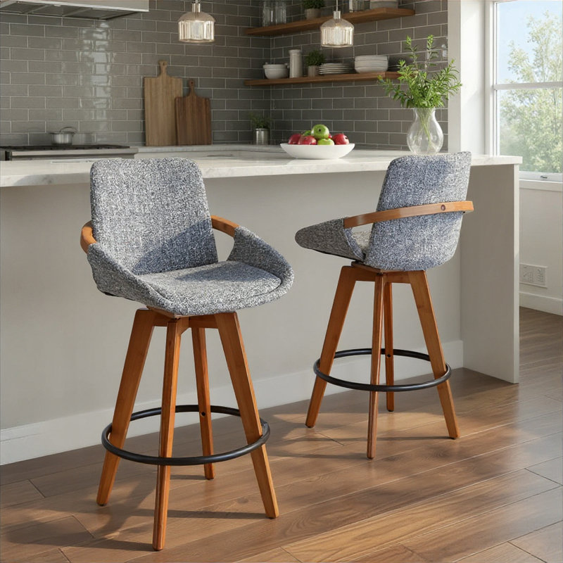 Whitacre Fixed-Height Bar & Counter Stool, Gray Noise Tweed, Counter Stool (26" Seat Height)