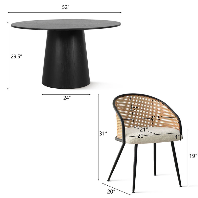 Cianne 4 - Person Dining Table Sets With 52'' Round Table & 4 Upholstered Boucle Armchairs