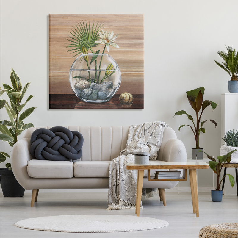 Lotus et palmier - Impression sur toile, H 36 po x l 36 po x 1,5 po, Toile tendue