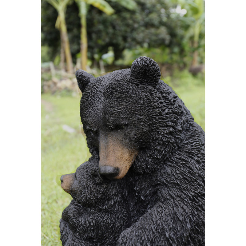 Large Black Polyresin Bear Mother and Child Garden Statue