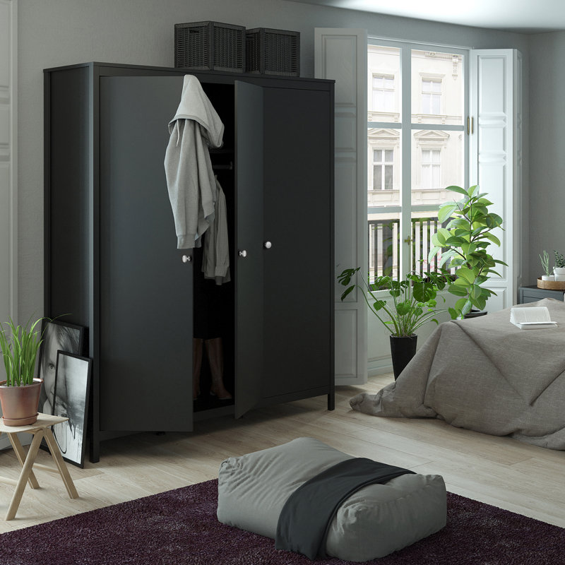 Cynsere 3 Door Manufactured Wood Wardrobe, Black
