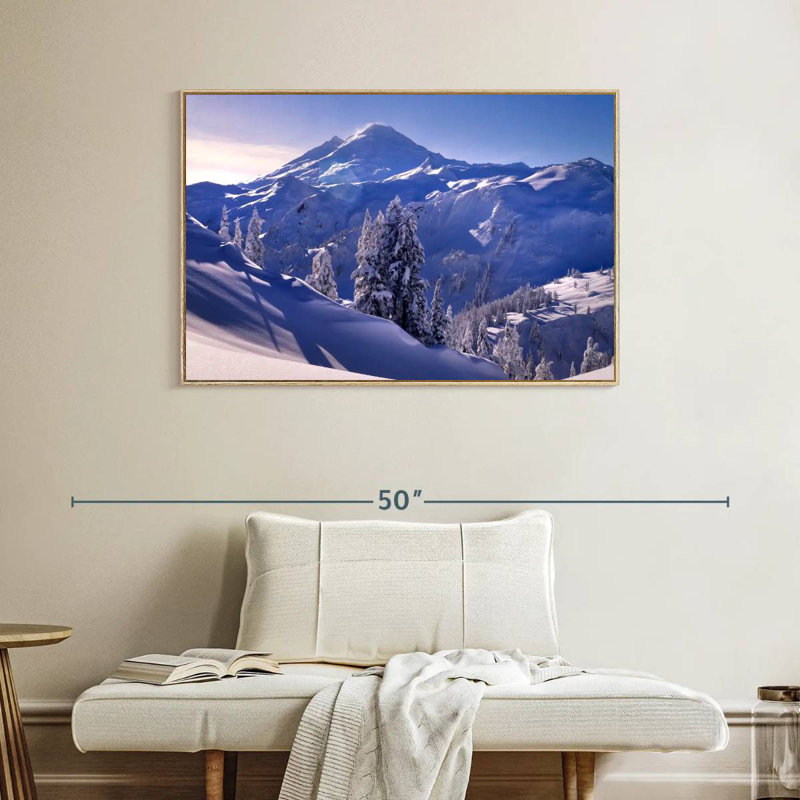 Soleil d'hiver du mont Baker, Cadre flottant en bois naturel, 40 po x 27 po