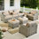 Ensemble de conversation pour 7 personnes avec chaises, ensemble de conversation modulaire en rotin et osier avec coussins, ensemble de conversation pour canapé toutes saisons avec repose-pieds pour jardin