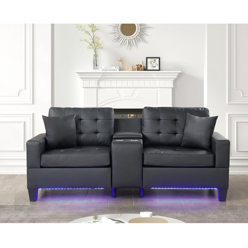 Canapé en tissu avec lumières DEL et console de rangement