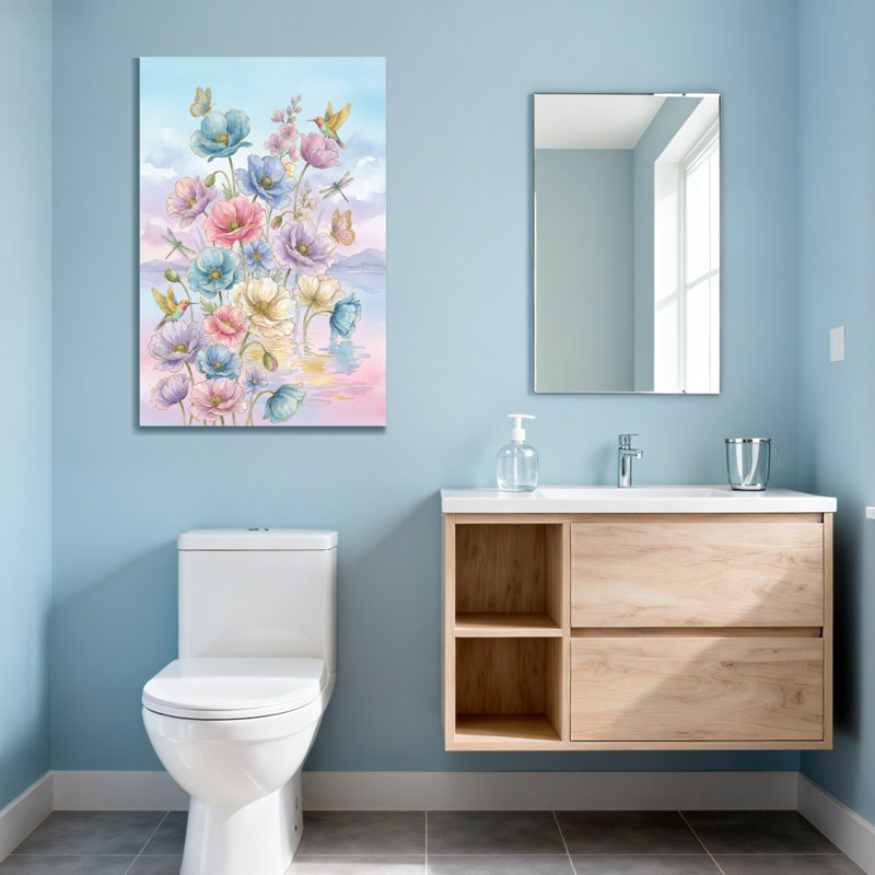 Plantes et fleurs Oiseaux floraux Papillons Libellules Ciel Eau Reflets Montagnes, H 18 po x l 12 po