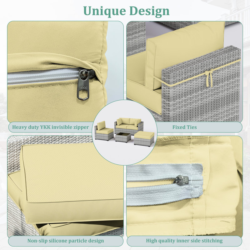 9-Piece Outdoor Cushion Cover Set (Set Of 3 Seats , 5 Backs, 1 Footrest)， Only Covers, Light Yellow