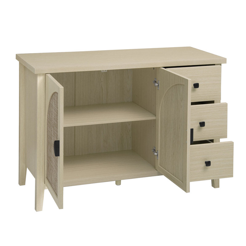 Armoire en rotin à 2 portes et 3 tiroirs convenant à un salon de chambre à coucher
