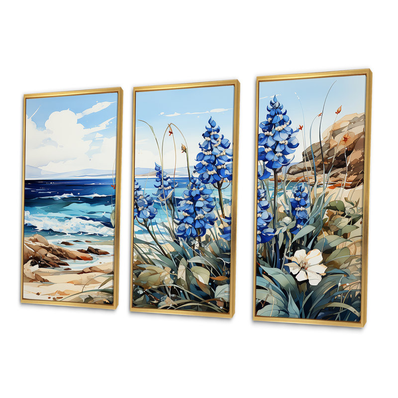 «Blue Bonnets On The Beach - Blue Bonnets», ensemble de reproduction d'art mural, Cadre flottant doré