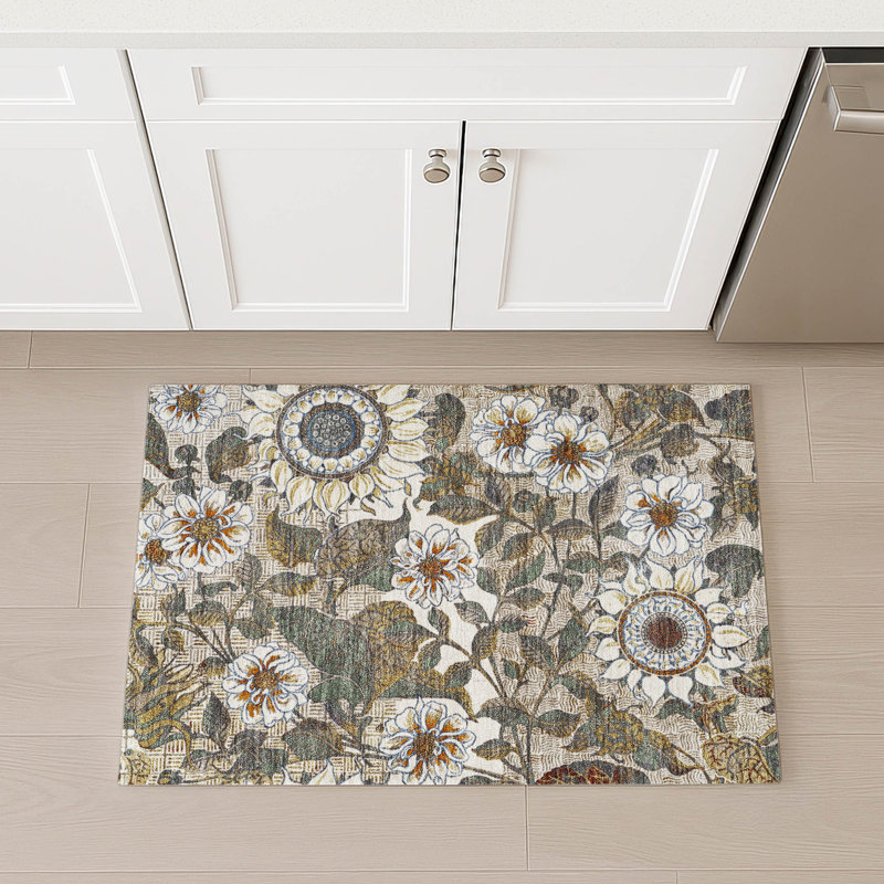 Machine Washable Indoor/Outdoor Chantille ACN2774 Floral Rug, 1'8" x 2'6", Ivory