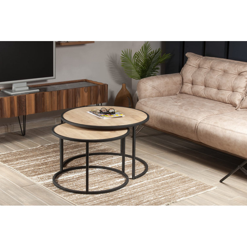 Tan 2 Piece Coffee Table Set, Sapphire Oak
