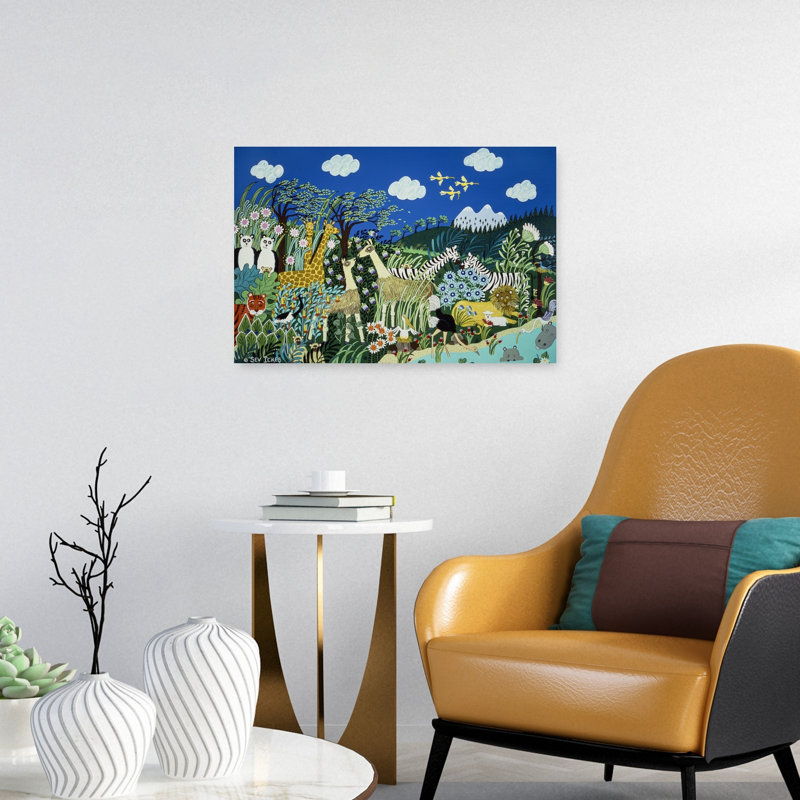 Affiche murale fantaisiste représentant une jungle d'animaux et de fleurs abstraites, H 16 po x l 24 po