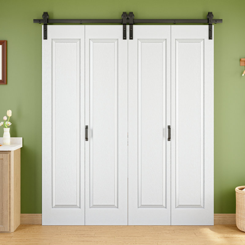 Closet style Double 1 Lattice Shapes Bi-Fold Barn Door With Installation Hardware Kit, 72" x 84"