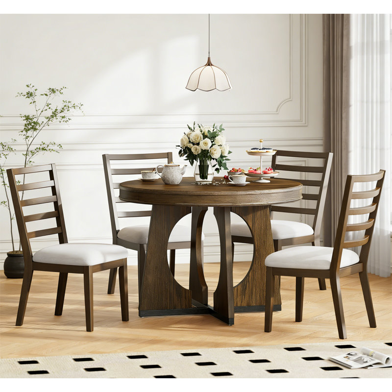 Ensemble de table ronde pour 4 personnes avec chaises, Noyer