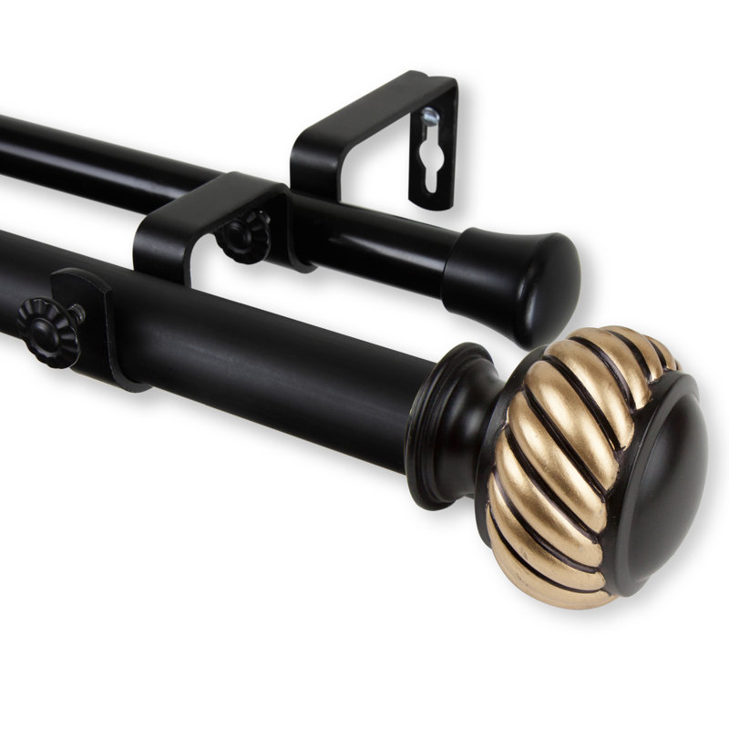 Tringle à rideaux double réglable 1 po Burgue, Noir, 160 à 240 po